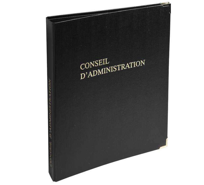 Le Dauphin 922D – Classeur noir “Conseil d’Administration” Premium avec coins dorés et recharge 100 feuillets A4