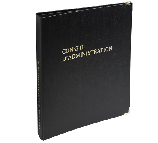 Le Dauphin 922D – Classeur noir “Conseil d’Administration” Premium avec coins dorés et recharge 100 feuillets A4