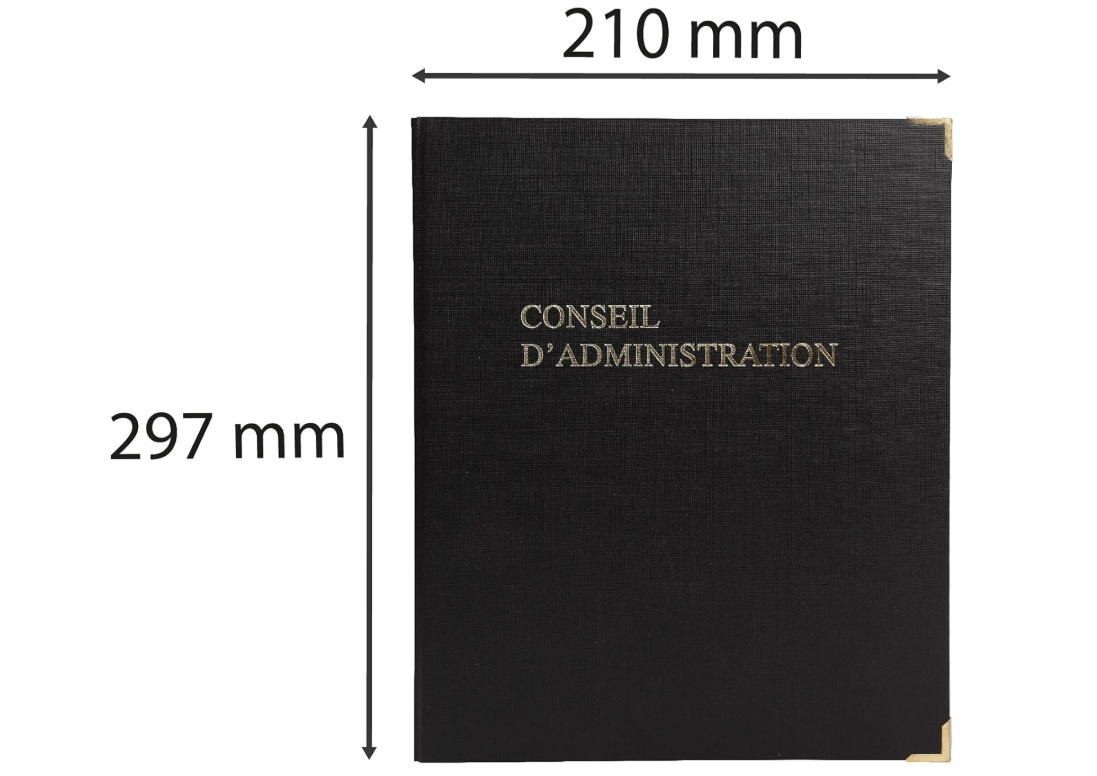 Le Dauphin 922D – Classeur noir “Conseil d’Administration” Premium avec coins dorés et recharge 100 feuillets A4