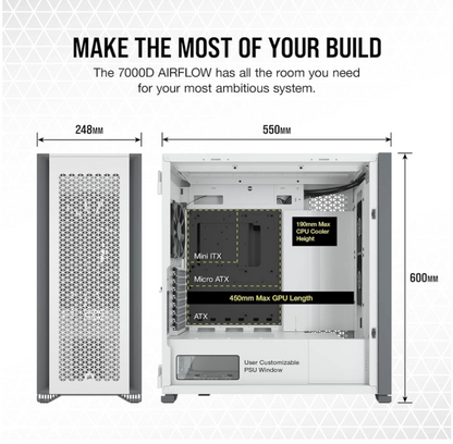 Corsair 7000D Airflow – Boîtier PC ATX grande tour blanc flux d'air - vue 4