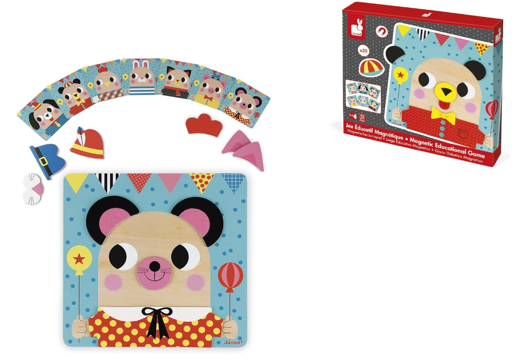 Janod – Jeu éducatif magnétique géant 30 pièces en bois – Développe la motricité fine – Dès 2 ans