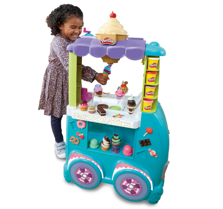 Play-Doh Kitchen Creations – Camion de glace géant avec 27 accessoires et 12 pots de pâte à modeler