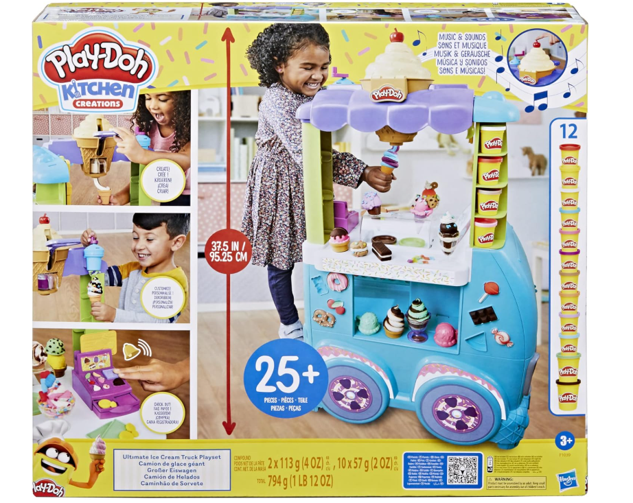 Play-Doh Kitchen Creations – Camion de glace géant avec 27 accessoires et 12 pots de pâte à modeler