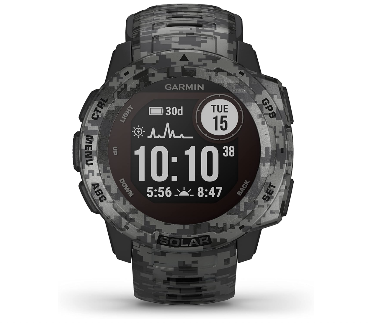 Garmin Instinct Solar Camo Edition – Montre GPS robuste à énergie solaire – Noir
