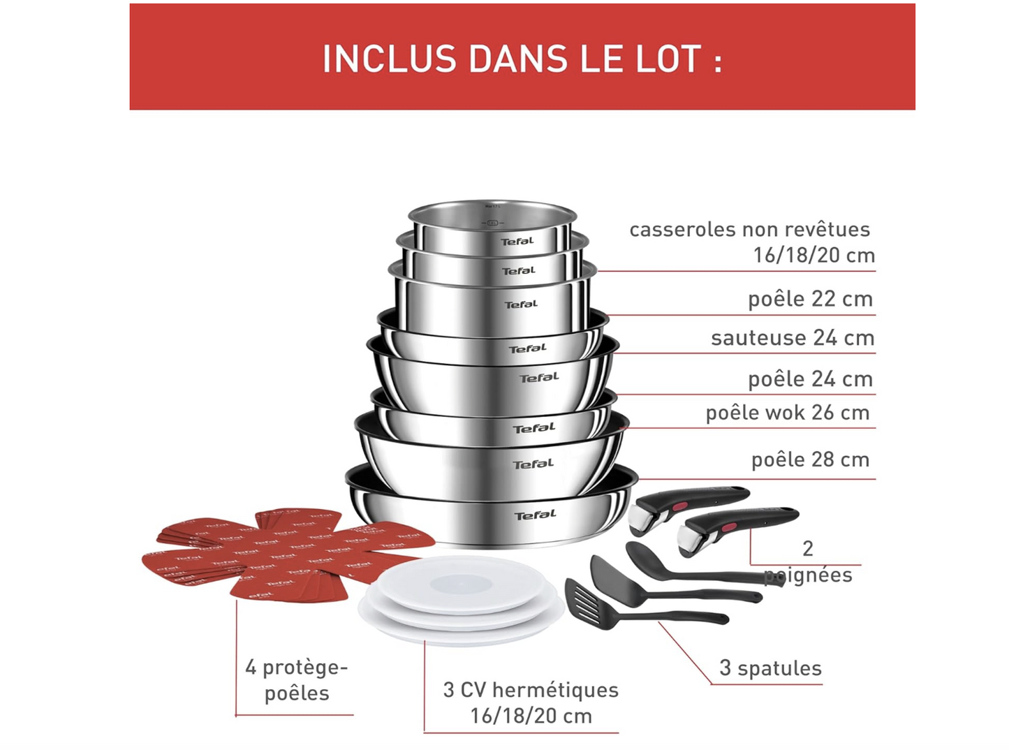 Tefal Ingenio Emotion L897SK04 – Batterie de cuisine 20 pièces avec poignées amovibles – Induction & antiadhésif