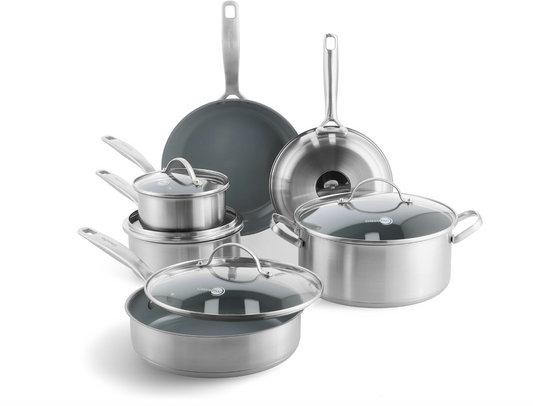 GreenPan Treviso – Batterie de cuisine 10 pièces en inox avec revêtement céramique sain sans PFAS – Compatible induction et four