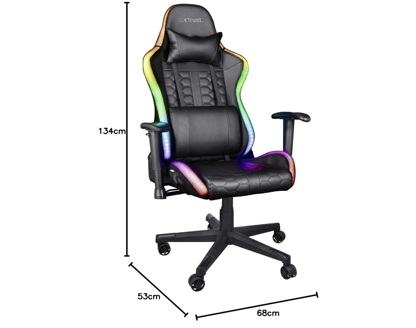 Trust GXT 716 Rizza RGB – Chaise gaming ergonomique avec éclairage LED RGB et dossier inclinable – Noir