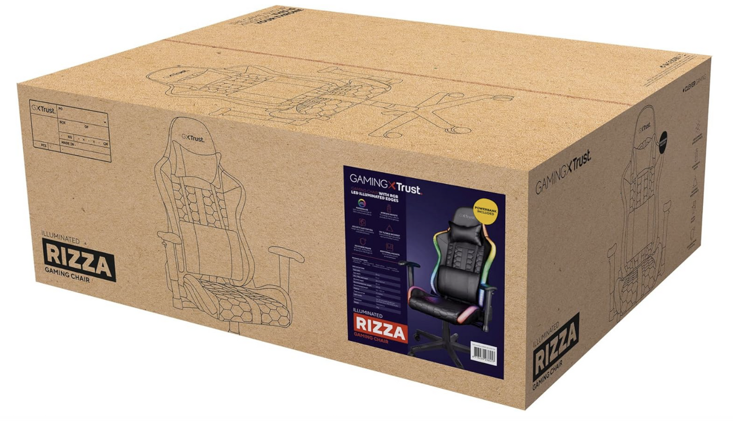 Trust GXT 716 Rizza RGB – Chaise gaming ergonomique avec éclairage LED RGB et dossier inclinable – Noir