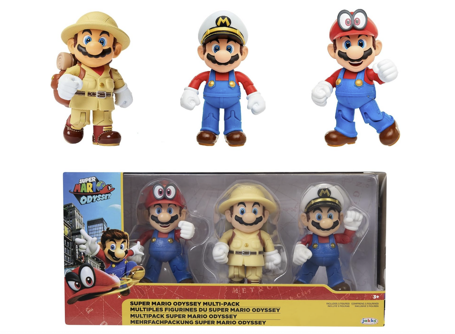 Nintendo Super Mario Odyssey – Pack de 3 figurines Mario 10 cm – Jakks Pacific