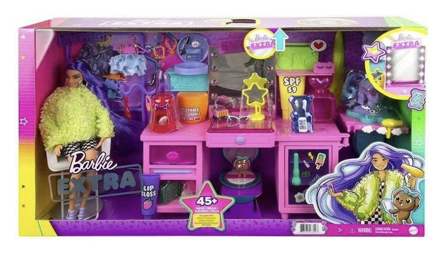 Barbie Extra – Coffret Coiffeuse avec poupée articulée, chiot et plus de 45 accessoires – Édition exclusive GYJ70