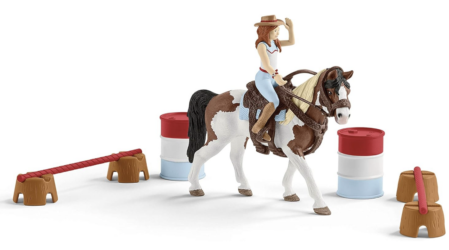 Schleich Horse Club 42441 – Cheval de course d’Hannah et set rodéo – Figurines et accessoires dès 5 ans
