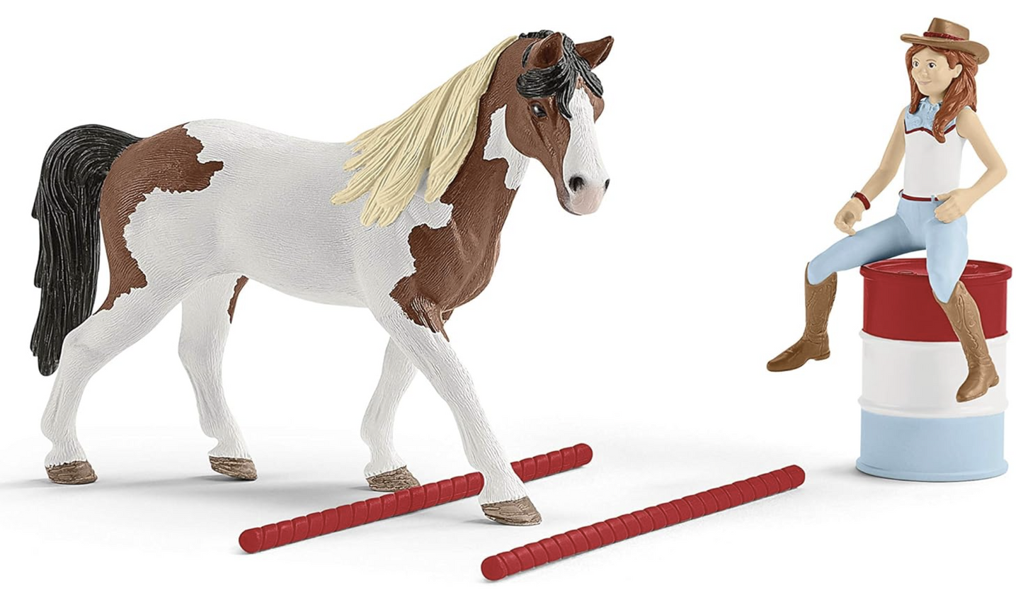 Schleich Horse Club 42441 – Cheval de course d’Hannah et set rodéo – Figurines et accessoires dès 5 ans