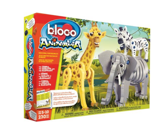 Bloco Toys – Coffret de construction Girafe, Zèbre & Éléphant – Jeu créatif 3D en mousse