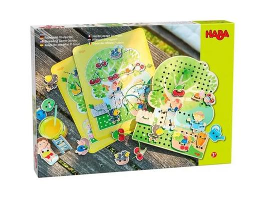 HABA – Jeu de Laçage Le Verger – Jeu éducatif en bois pour enfants dès 3 ans