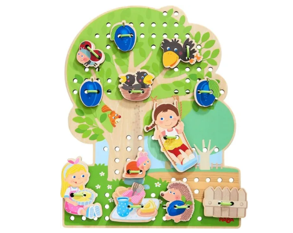 HABA – Jeu de Laçage Le Verger – Jeu éducatif en bois pour enfants dès 3 ans