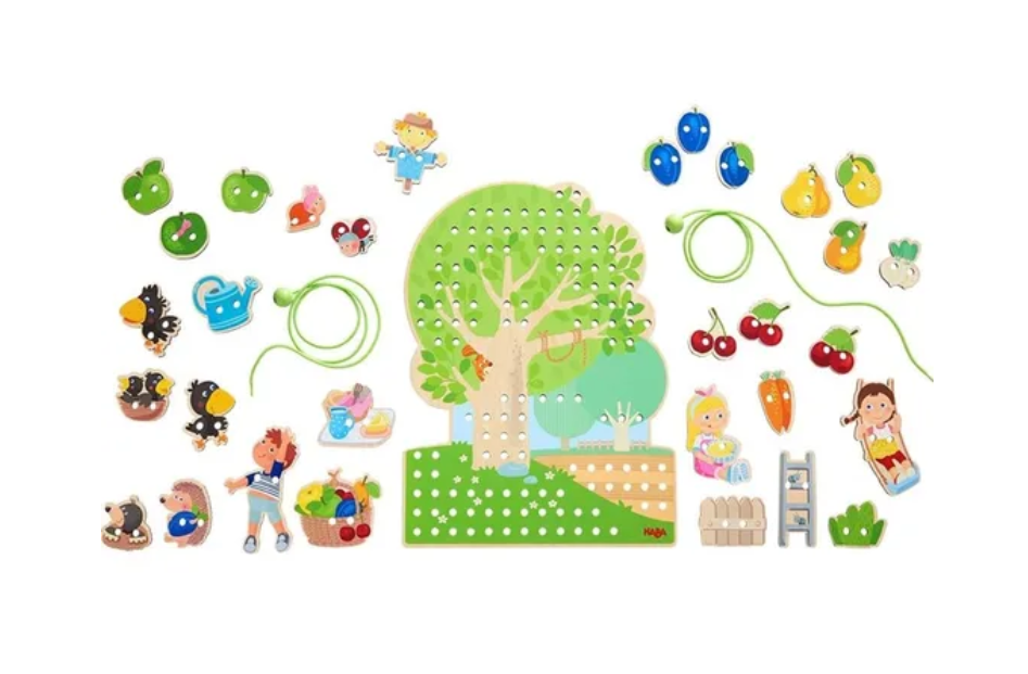 HABA – Jeu de Laçage Le Verger – Jeu éducatif en bois pour enfants dès 3 ans