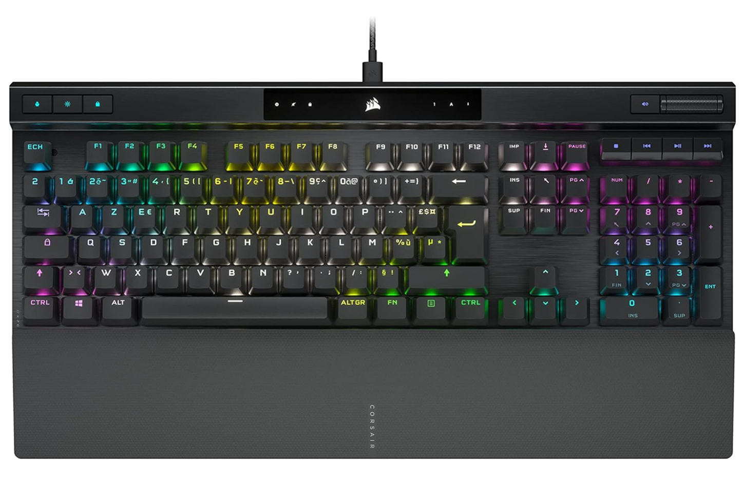 Corsair K70 RGB PRO – Clavier gaming mécanique filaire AZERTY FR (CHERRY MX Speed, 8000Hz, PBT double injection, repose-poignet) – Noir