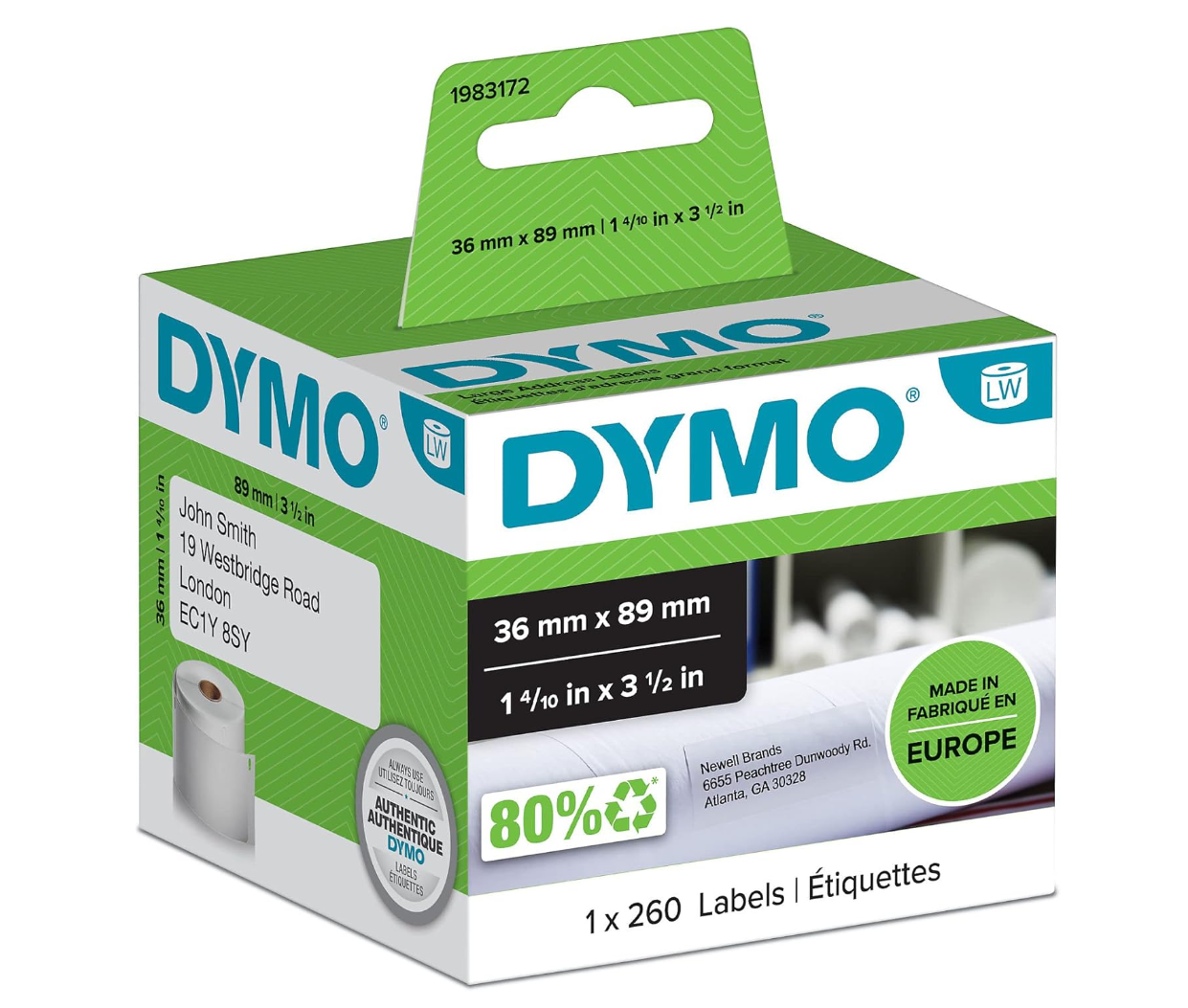 DYMO LabelWriter – Rouleau de 260 étiquettes d’adressage 36x89 mm – Petites étiquettes autocollantes authentiques – Neuf