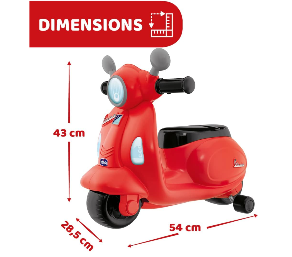 Chicco Moto Porteur Vespa Primavera Rouge – Jouet Enfant 1 à 3 ans avec Sons et Lumières – Max 25 kg