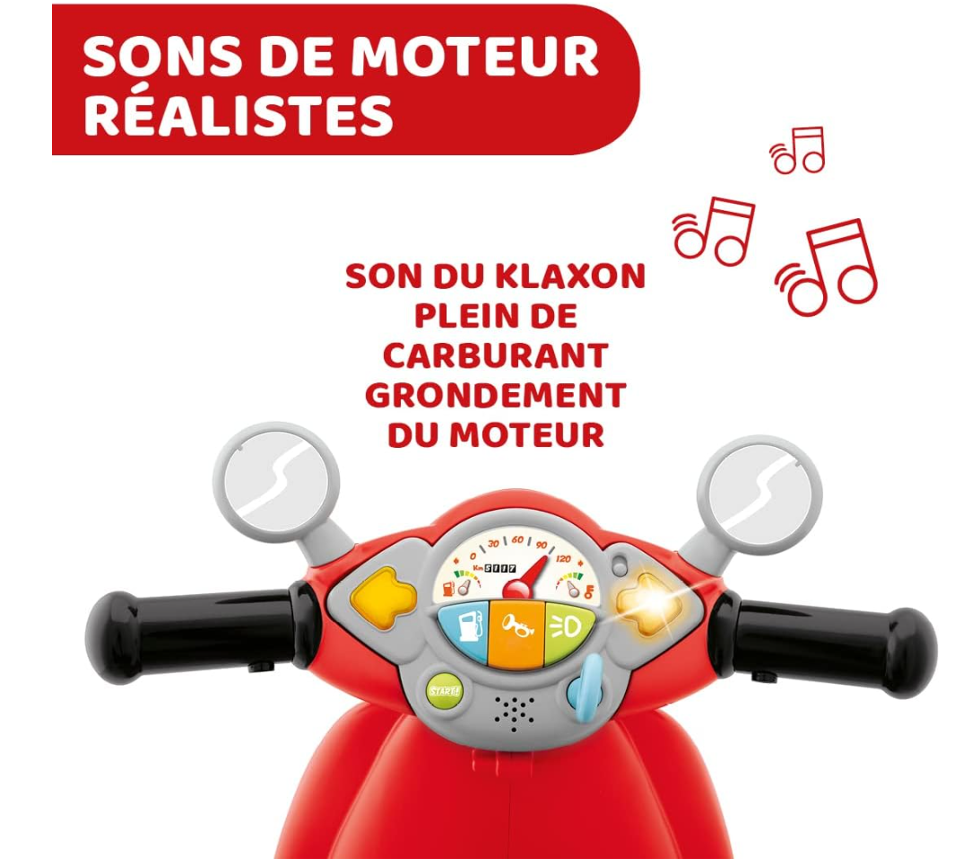 Chicco Moto Porteur Vespa Primavera Rouge – Jouet Enfant 1 à 3 ans avec Sons et Lumières – Max 25 kg