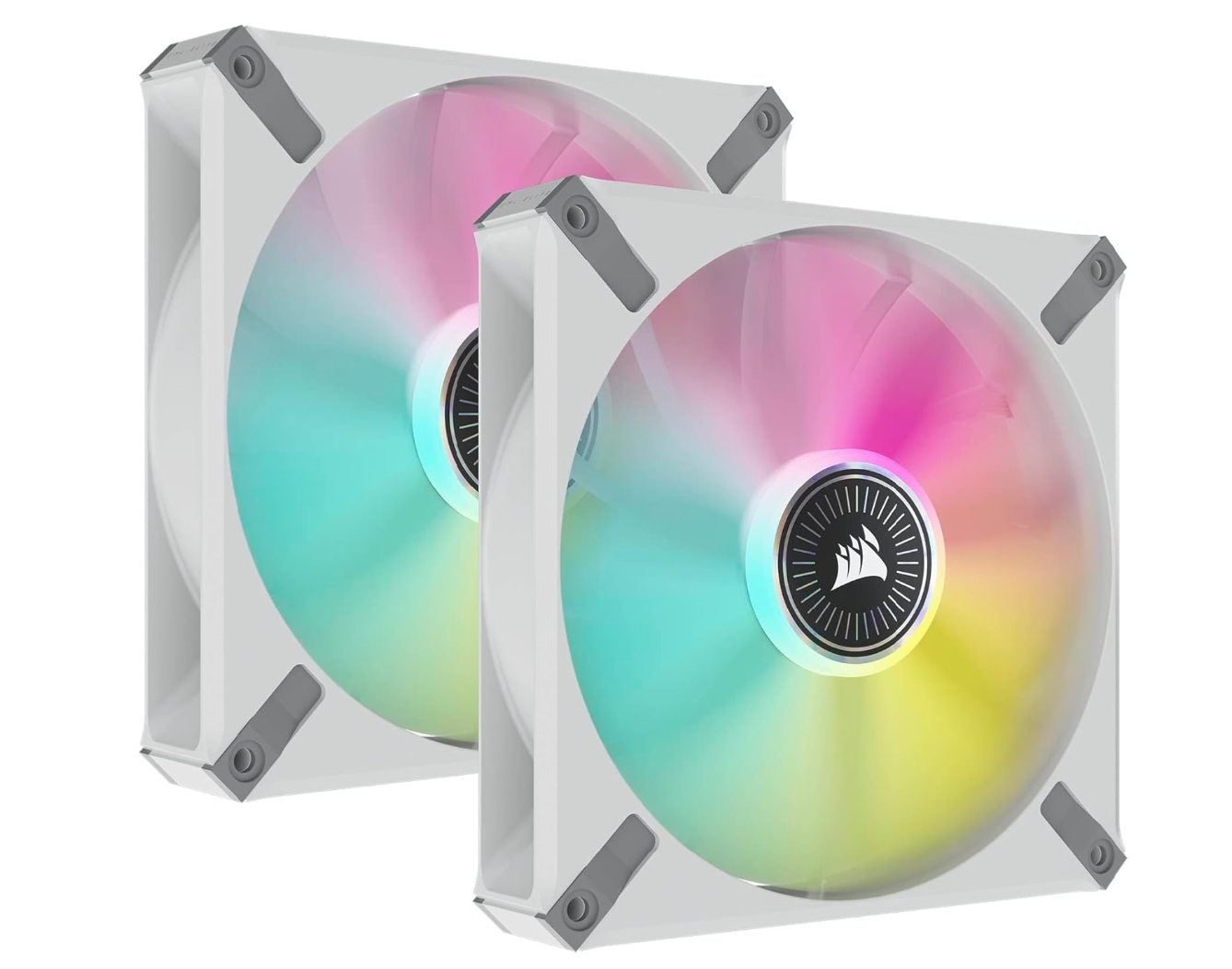 Corsair iCUE ML140 RGB ELITE – Pack de 2 ventilateurs 140 mm PWM – Blanc – Lighting Node CORE inclus