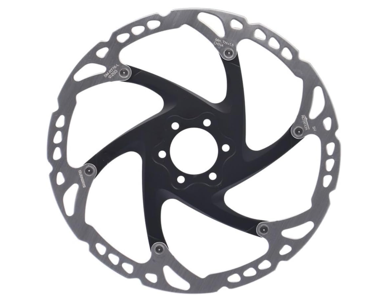 Shimano SM-RT76 – Disque de frein 203 mm 6 trous – Compatible plaquettes métal/résine – Acier inoxydable