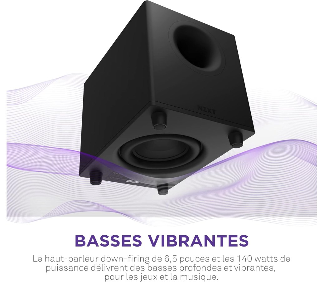 NZXT Relay Subwoofer – Caisson de basses PC 140W avec haut-parleur 6,5” Down-Firing – Noir