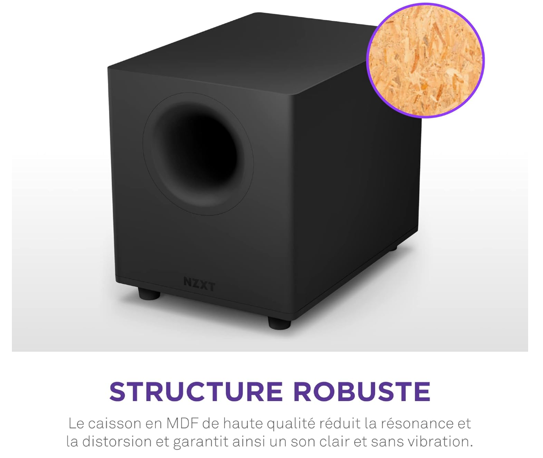 NZXT Relay Subwoofer – Caisson de basses PC 140W avec haut-parleur 6,5” Down-Firing – Noir