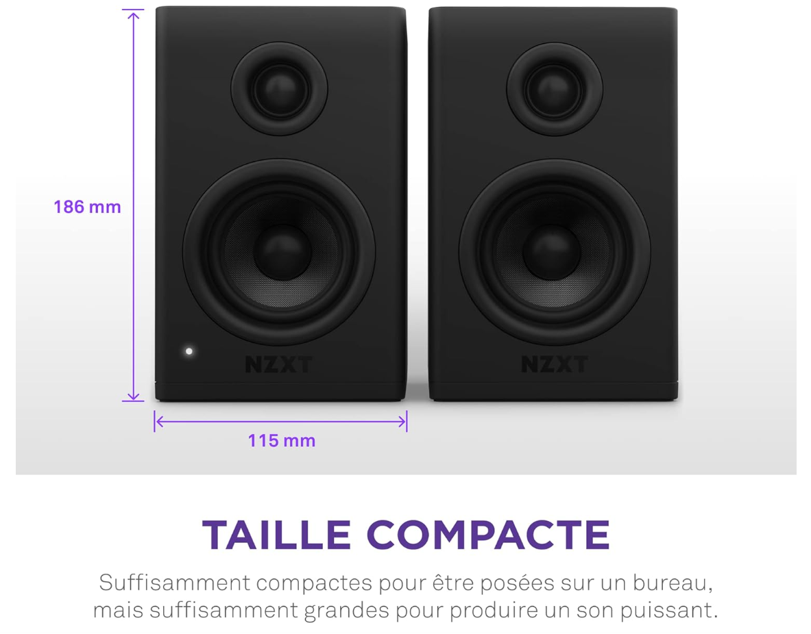 NZXT Relay – Enceintes PC stéréo 80W – Son large bande, tweeters en soie et woofers en fibre de verre – Noires