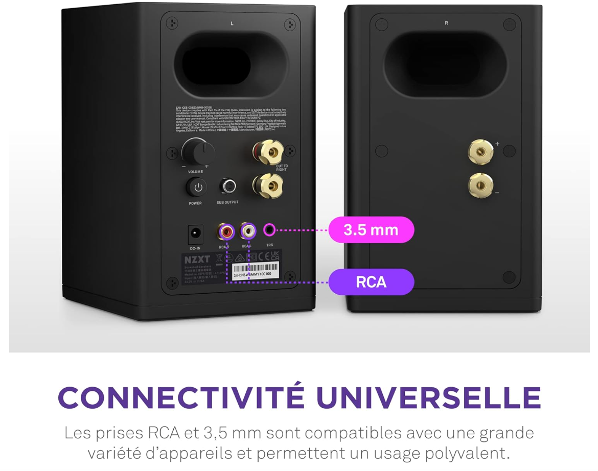 NZXT Relay – Enceintes PC stéréo 80W – Son large bande, tweeters en soie et woofers en fibre de verre – Noires