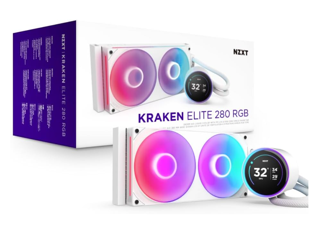 NZXT Kraken Elite 280 RGB – Refroidisseur liquide AIO 280 mm avec écran LCD personnalisable – Blanc