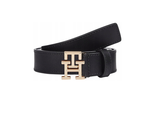 Tommy Hilfiger – Ceinture Femme Logo 2,5 cm en Cuir Noir – Taille 80 cm