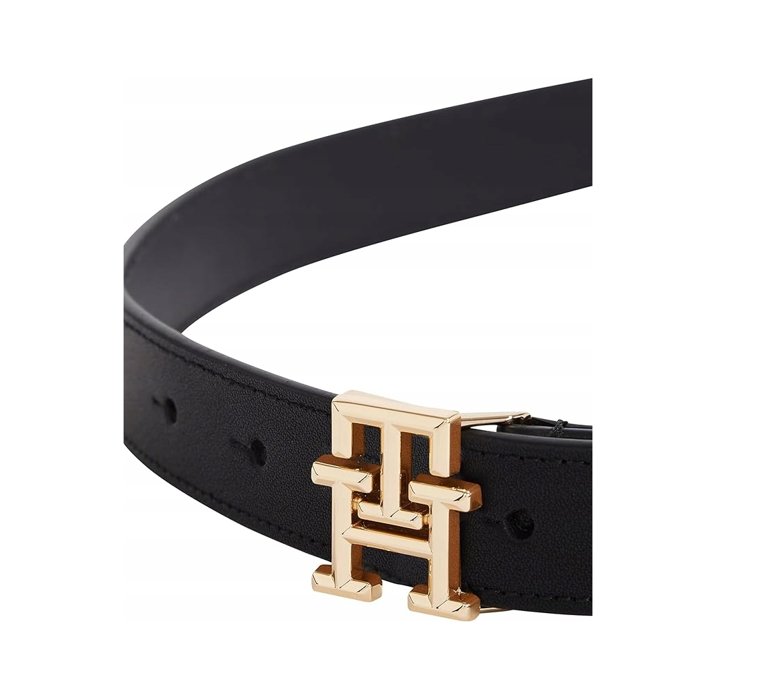Tommy Hilfiger – Ceinture Femme Logo 2,5 cm en Cuir Noir – Taille 80 cm