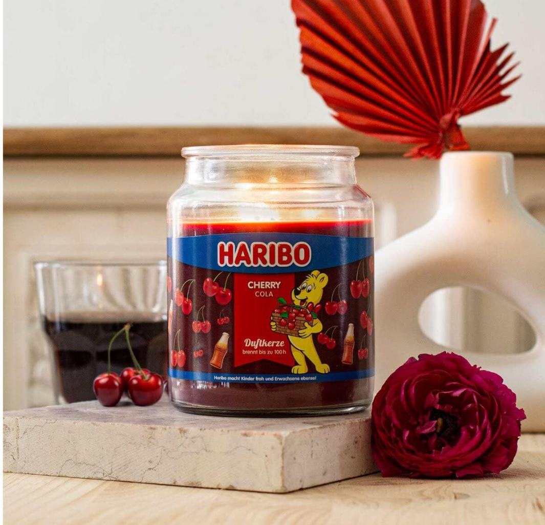 Bougie parfumée Cherry Cola – 510 g – 2 mèches avec couvercle – Longue durée jusqu’à 110 h