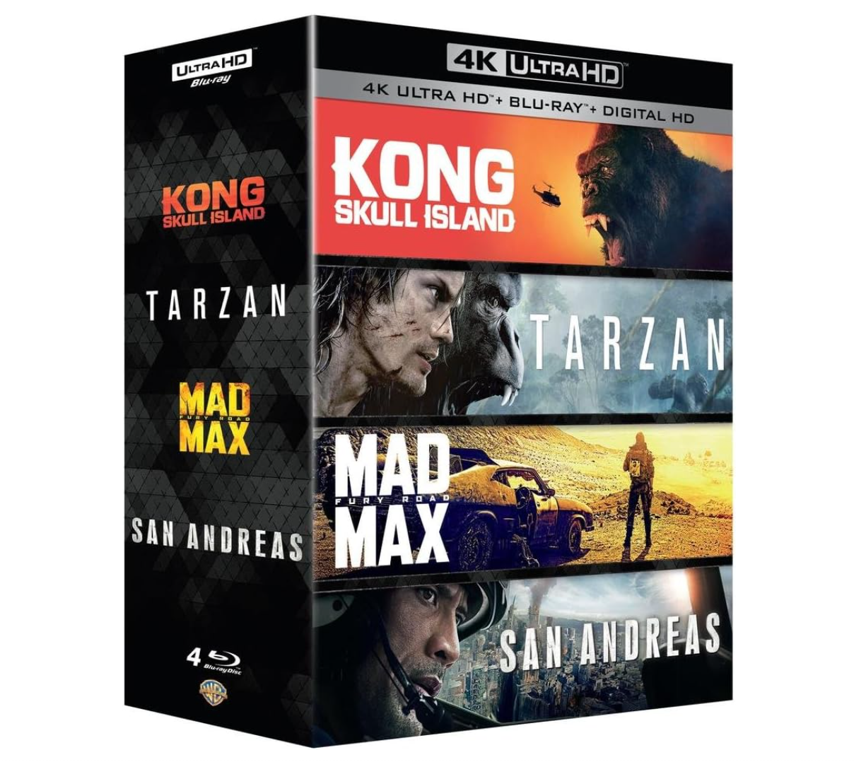 Coffret 4 Films 4K Ultra HD – Kong: Skull Island + Tarzan + Mad Max: Fury Road + San Andreas