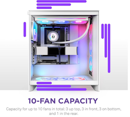 NZXT H7 Flow RGB – Boîtier PC ATX moyen tour Airflow ventilateurs RGB Blanc - vue 5