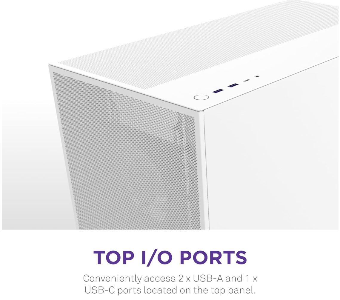 NZXT H7 Flow RGB – Boîtier PC ATX moyen tour – Airflow optimisé & ventilateurs RGB – Blanc