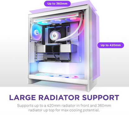 NZXT H7 Flow RGB – Boîtier PC ATX moyen tour Airflow ventilateurs RGB Blanc - vue 3