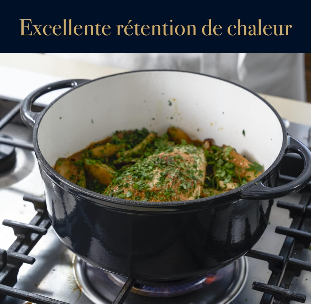 Tefal Pierre Gagnaire Héritage – Cocotte en fonte d’acier 25 cm (5 L) – Induction – Gris brillant