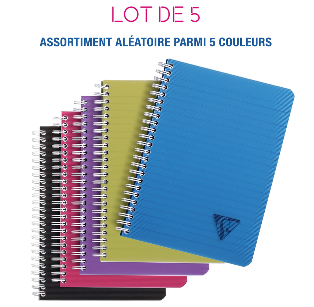 Clairefontaine Linicolor Intensive – Carnet spirale A5 ligné – 180 pages – Couleur aléatoire