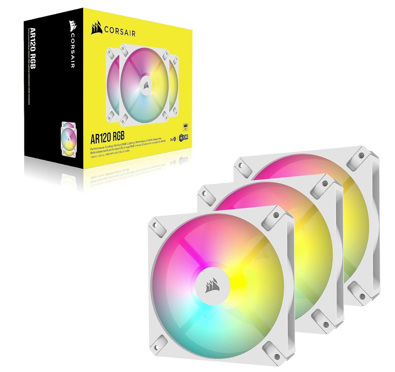 Corsair iCUE AR120 RGB Digital – Pack de 3 Ventilateurs 120mm – Blanc – ARGB – Silencieux & Performants – Compatible iCUE