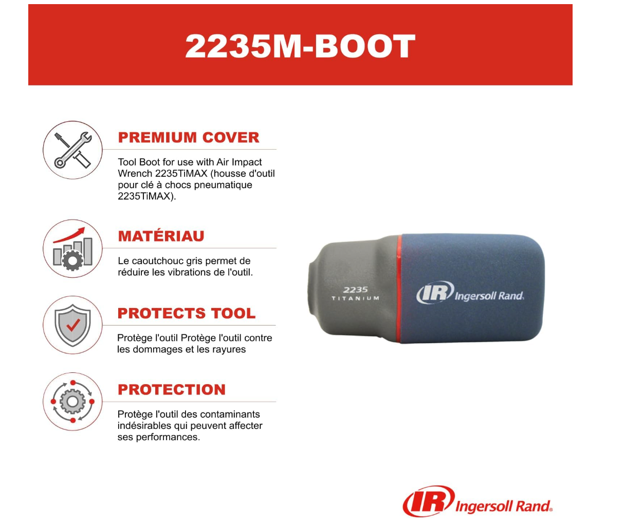 Ingersoll-Rand 2235M-BOOT – Gaine de protection premium pour outils série 2235 – Gris