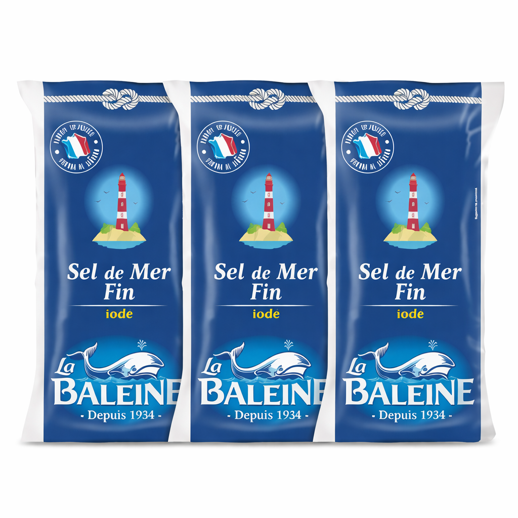 LA BALEINE Sel de Mer Fin Iodé 500g – Lot de 3 Qualité Premium
