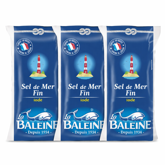 LA BALEINE Sel de Mer Fin Iodé 500g – Lot de 3 Qualité Premium