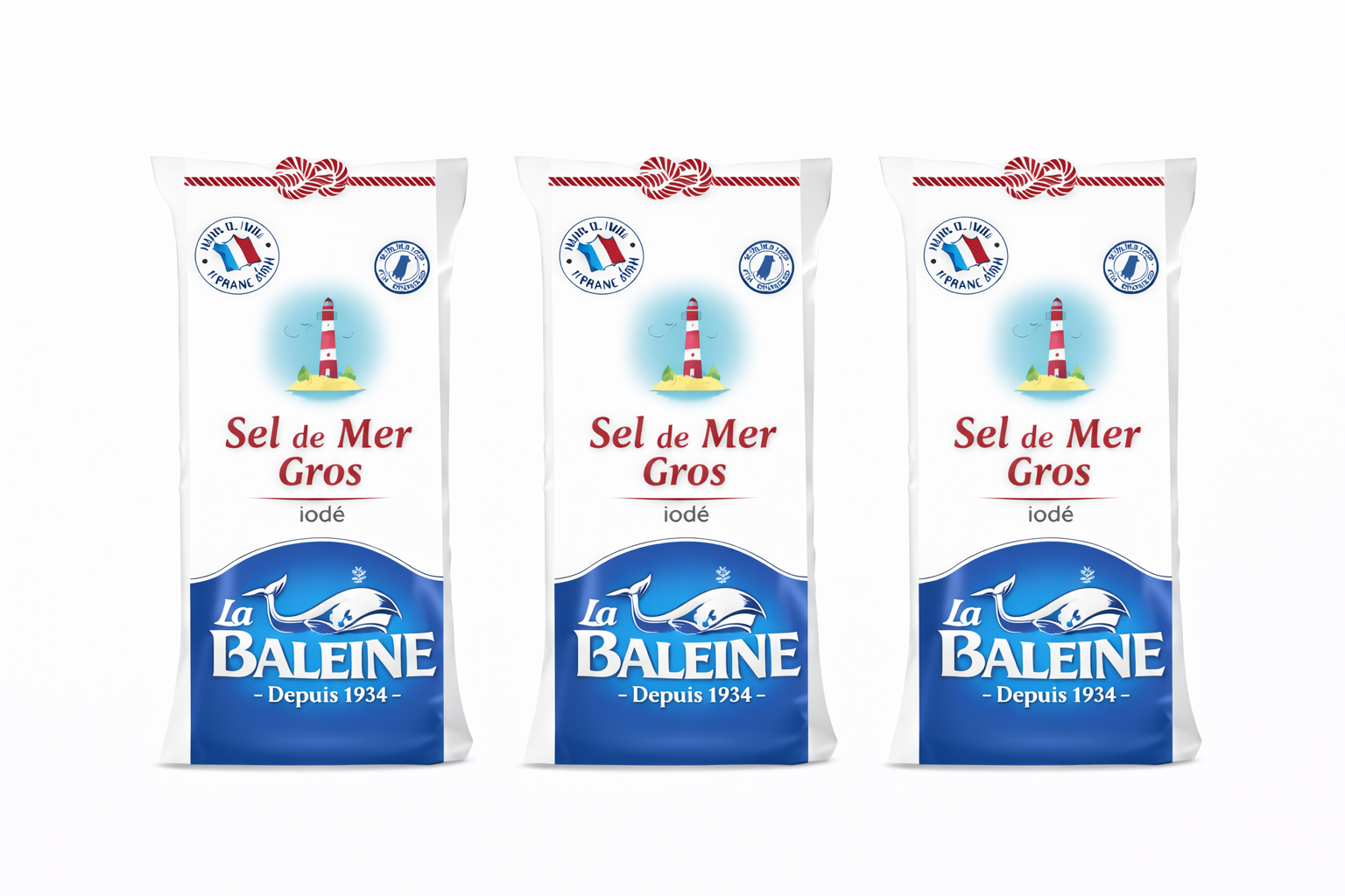 LA BALEINE Sel Gros 1Kg – Lot de 3 Sachets Cuisine Conservation