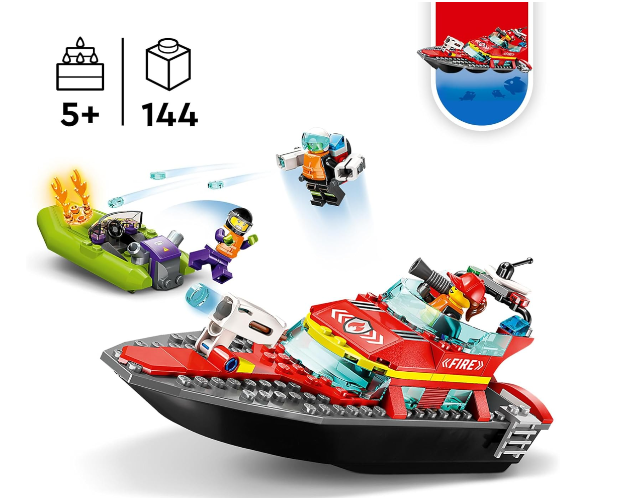 LEGO City 60373 – Le Bateau de Sauvetage des Pompiers – Set flottant avec jetpack – Dès 5 ans