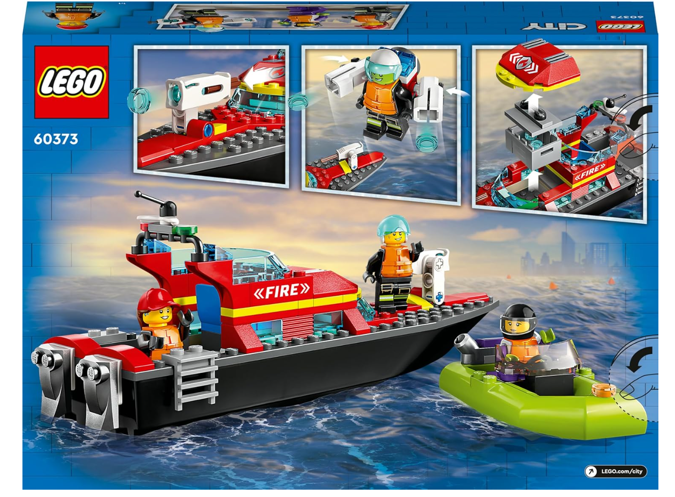 LEGO City 60373 – Le Bateau de Sauvetage des Pompiers – Set flottant avec jetpack – Dès 5 ans