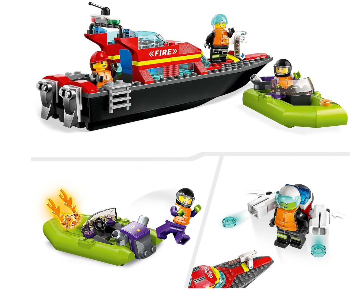 LEGO City 60373 – Le Bateau de Sauvetage des Pompiers – Set flottant avec jetpack – Dès 5 ans