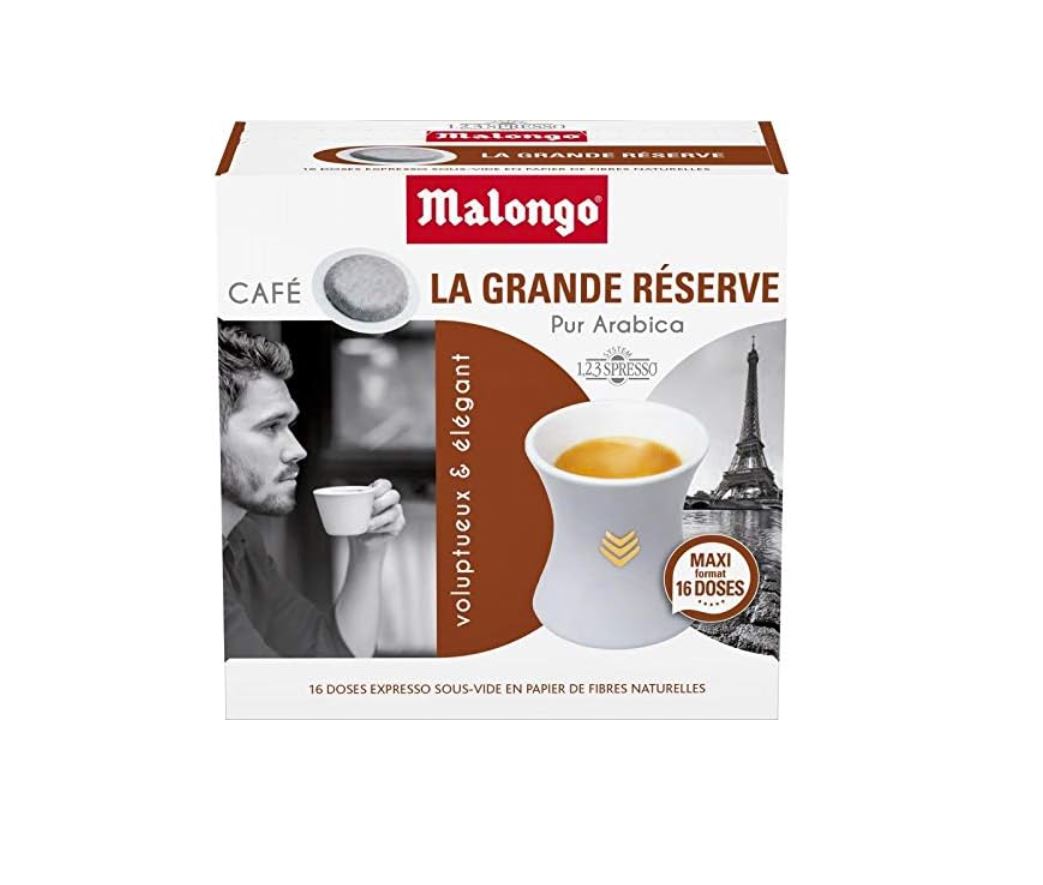MALONGO - 16 Doses Expresso La Grande Réserve – Lot de 3 Paquets – Café Moulu en Doses Souples – Torréfié à l’Ancienne – 100% Arabica – Compatible Senseo