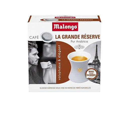 MALONGO - 16 Doses Expresso La Grande Réserve – Lot de 3 Paquets – Café Moulu en Doses Souples – Torréfié à l’Ancienne – 100% Arabica – Compatible Senseo